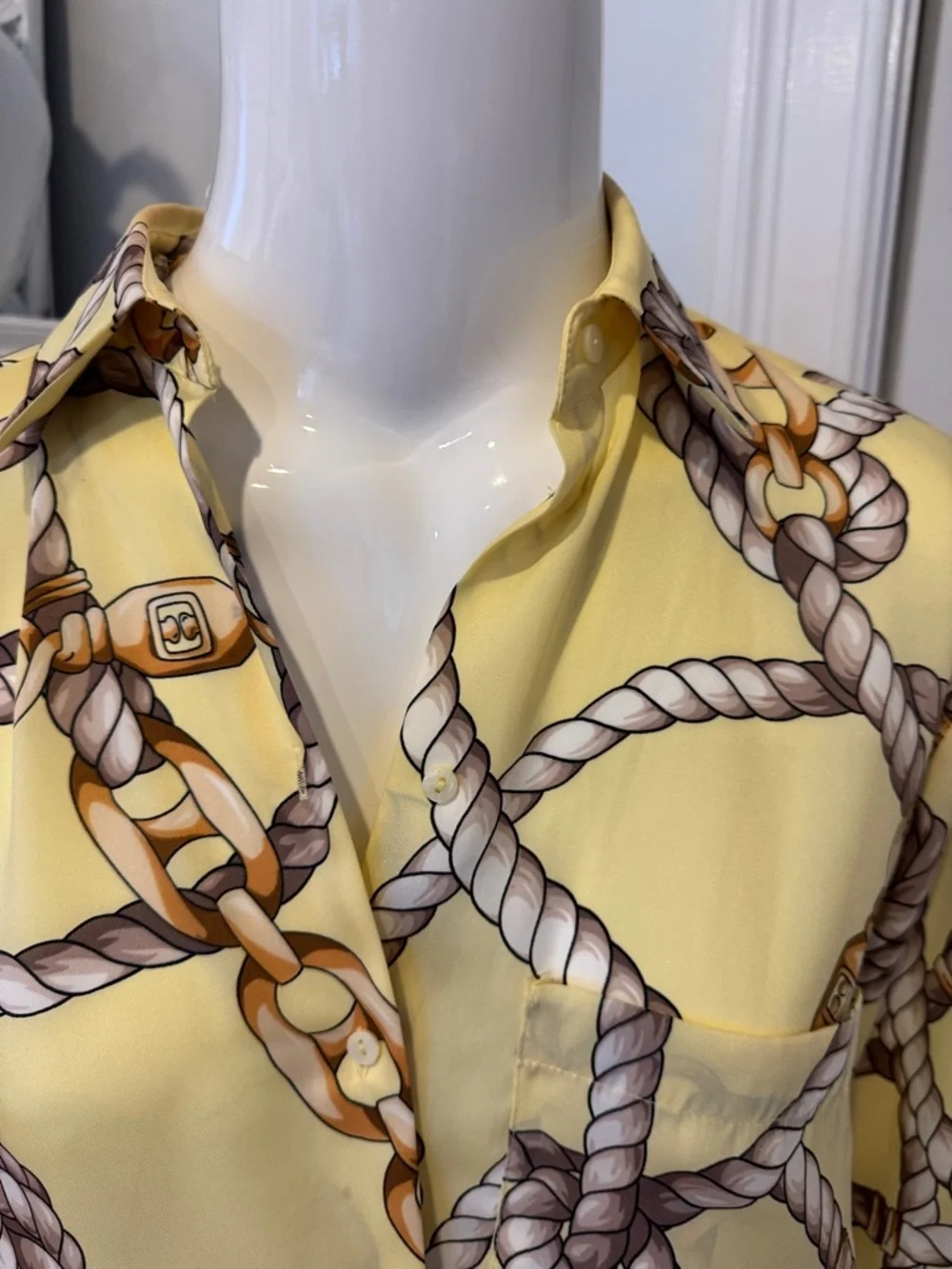 Zara Yellow Rope Print Button-Up Blouse